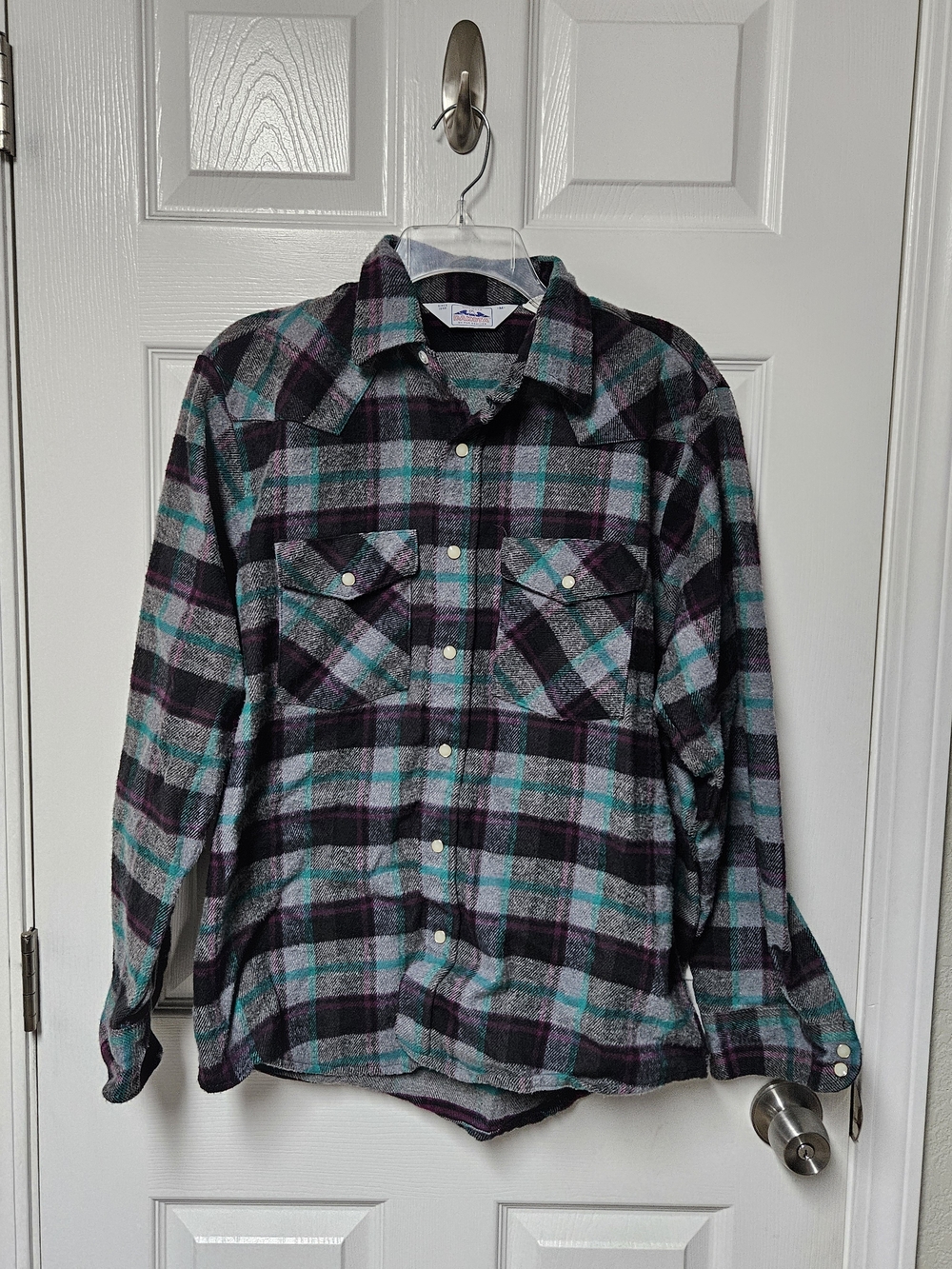 Men's Plaid Button-Down Shirt - Teal, Black & Gray